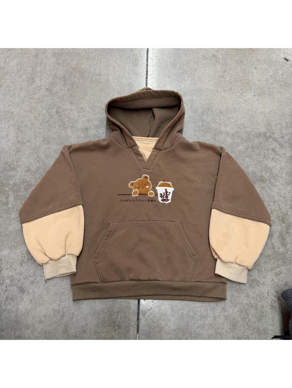 vintage himifashion kawaii teddy bear milk tea brown hoodie size small WOMENS